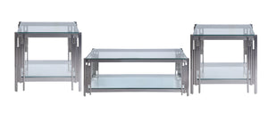 Liana Coffee Table and Two End Tables Set - Glass and Stainless Steel