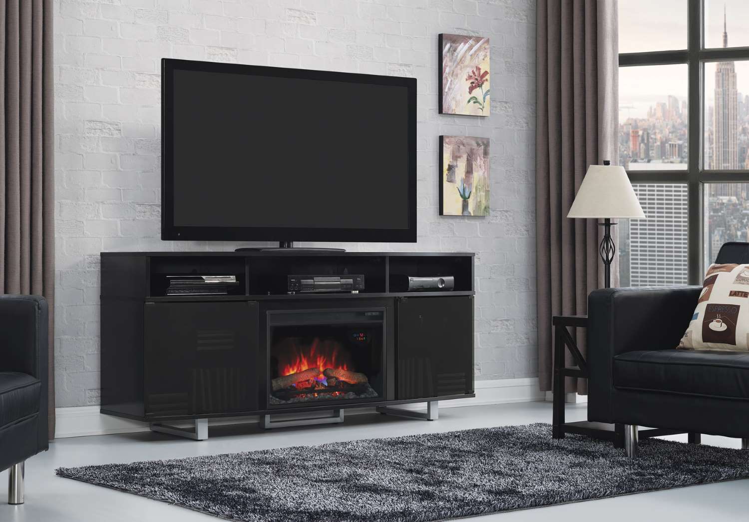 Sorenson 72" Fireplace TV Stand - Black