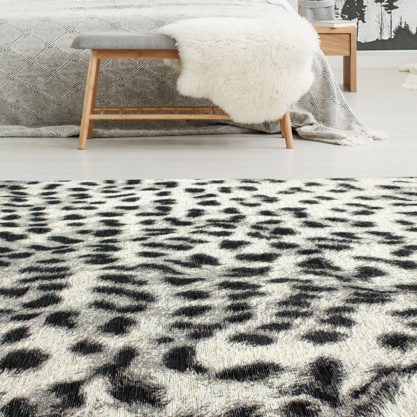 Kathy 5'1" X 7'7" Leopard Print Rug - Grey Black  Area Rug