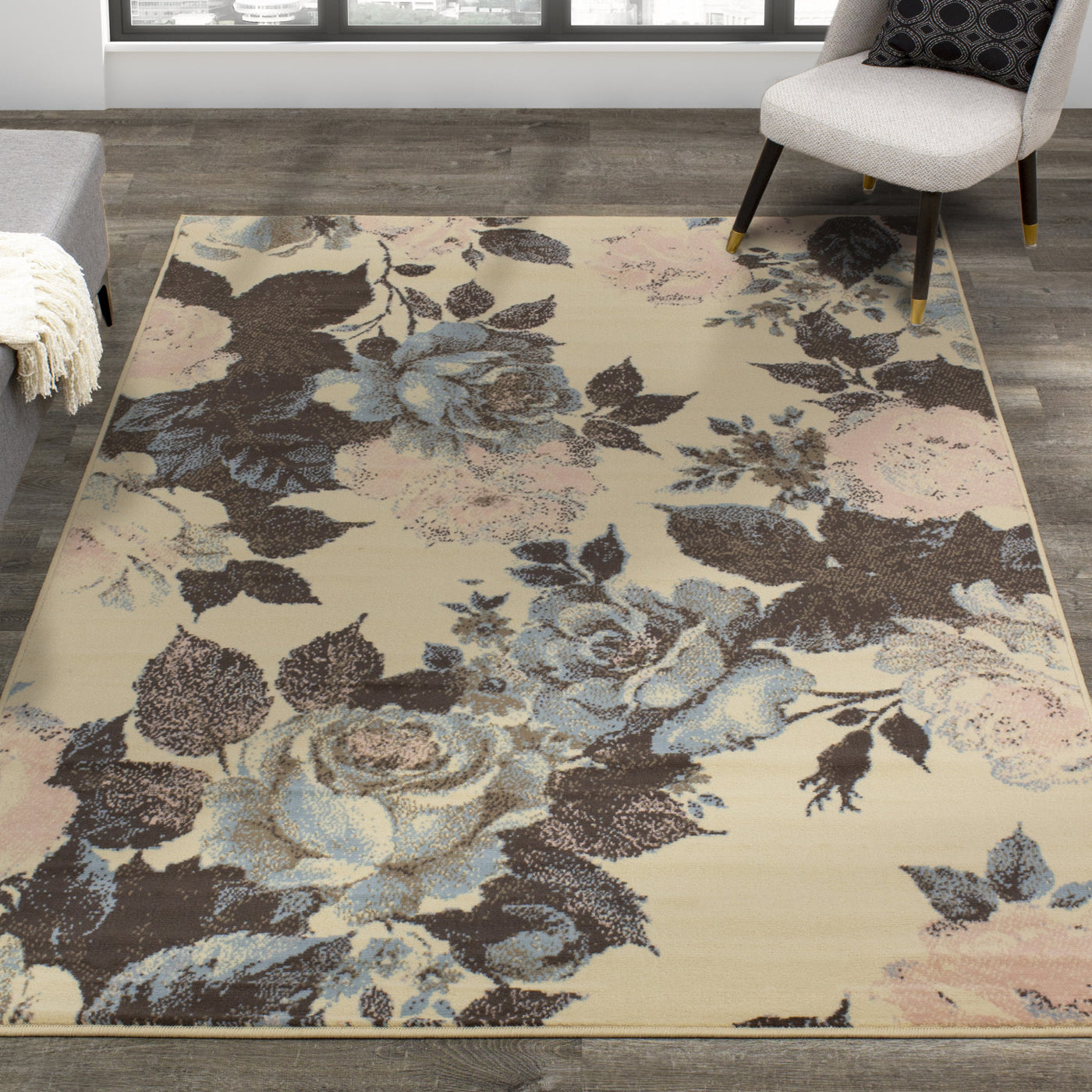 Fiona 5'3" X 7'4" Flowers Rug - Cream Pink Area Rug