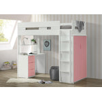 Mangana Twin Loft Bed with Bookcase - White/Pink