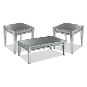 Aria Coffee Table and Two End Tables - Mirrored Glass