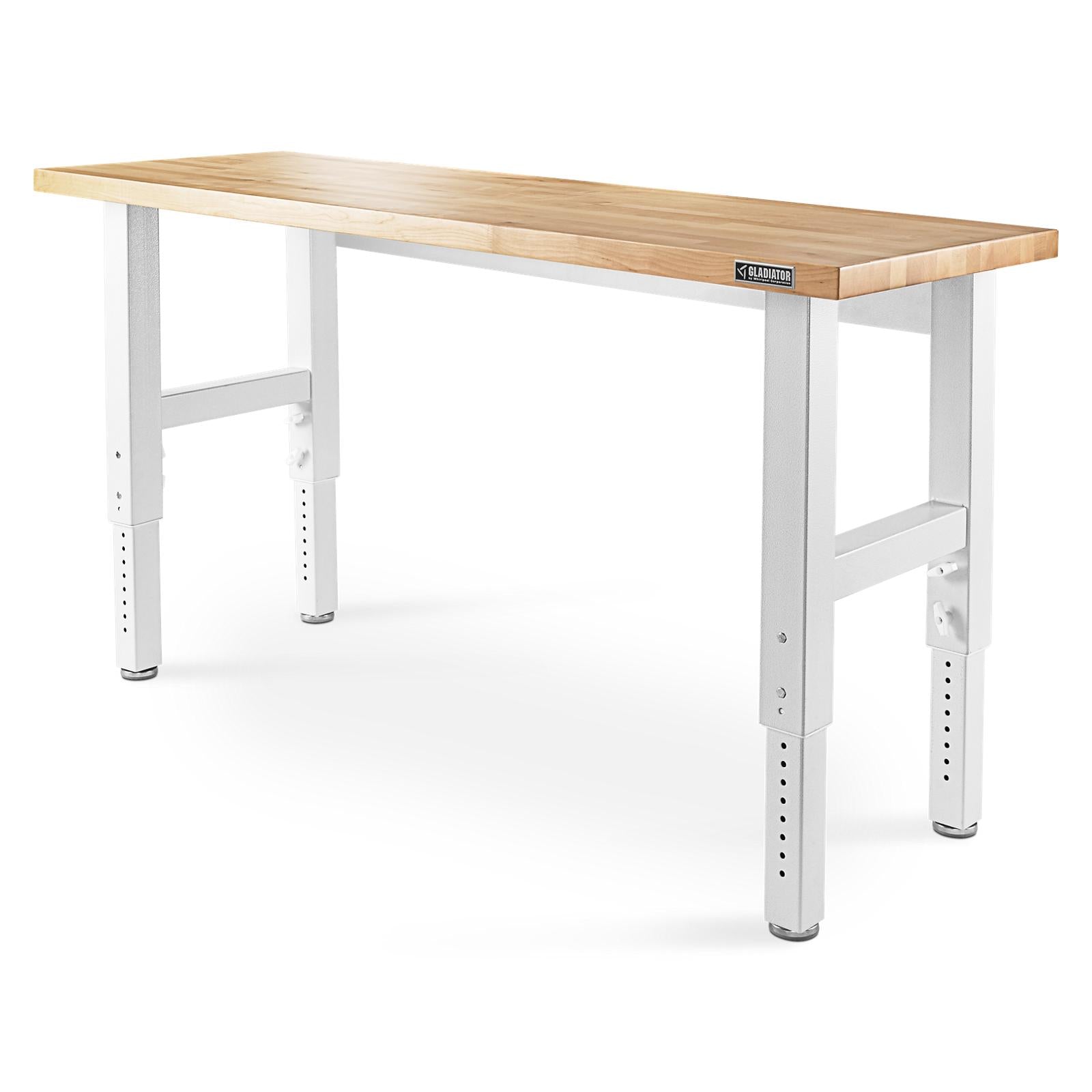Gladiator Hammered White 6' Adjustable Height Hardwood Workbench - GAWB06HWGW