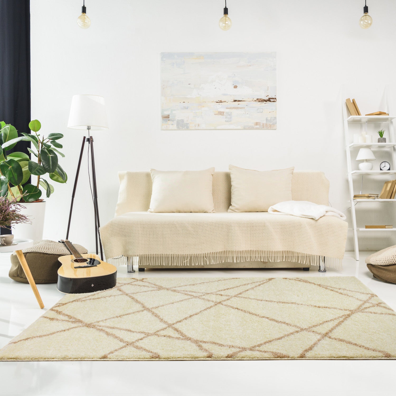 Finesse 7'10" X 10'6" Lines Crossing Shag Rug - Cream Beige Area Rug