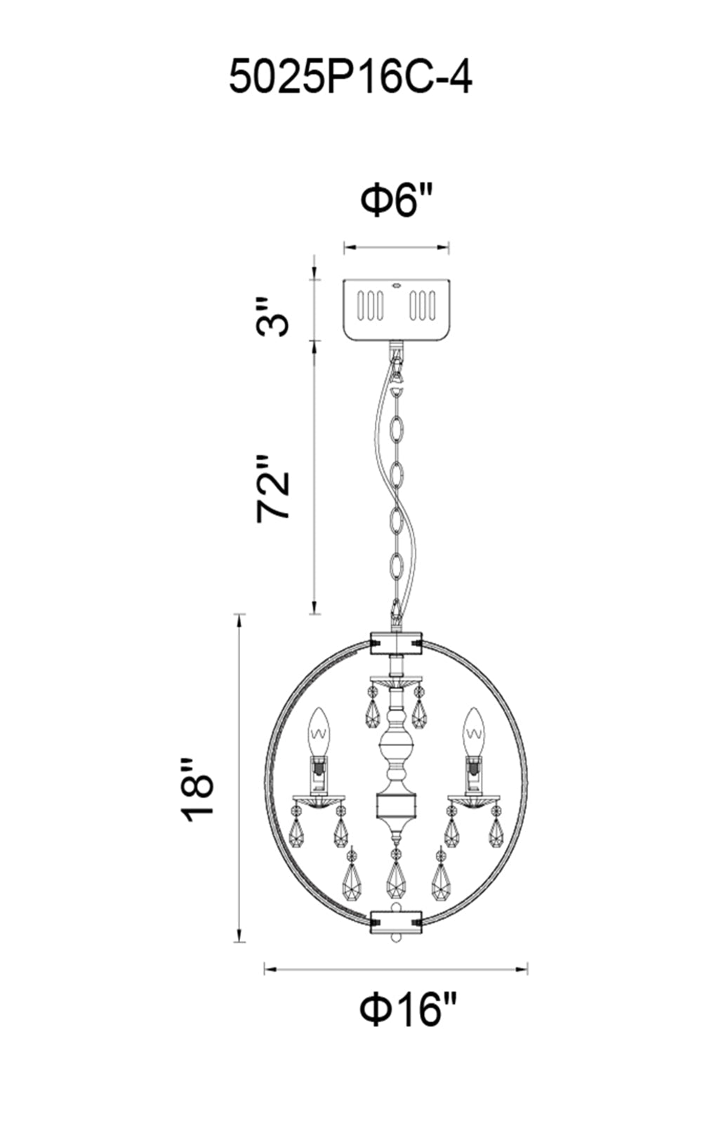 Abia 4 Light Chandelier - Chrome