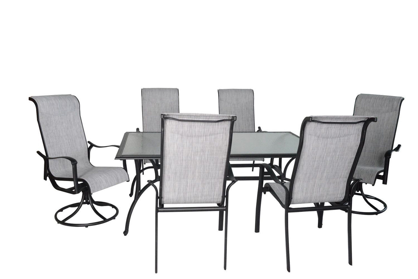 Hanlan 7-Piece 72" Outdoor Dining Set - Charcoal/Glass