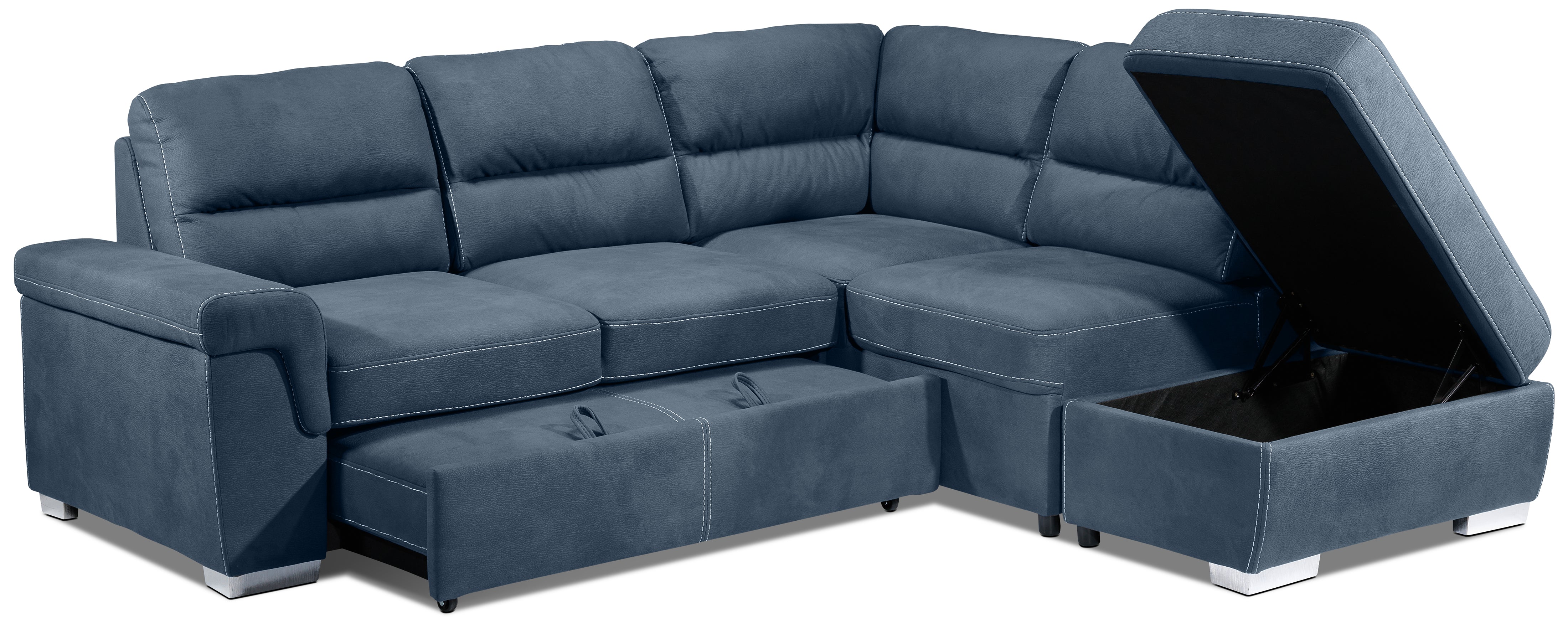 Simone 3-Piece Sectional with Left-Facing Pop-Up Bed - Blue
