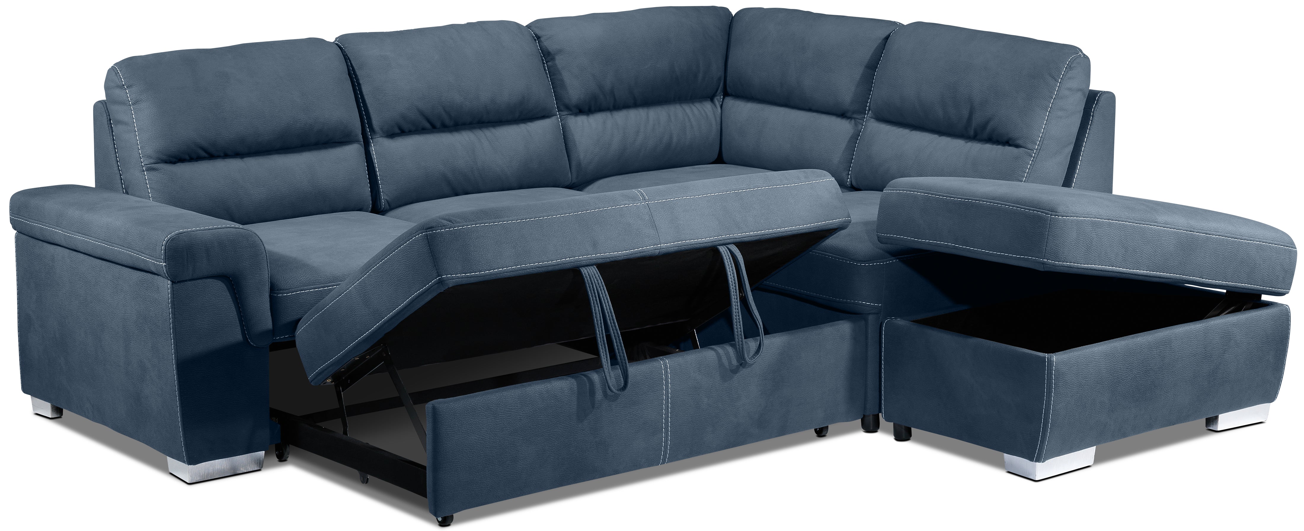 Simone 3-Piece Sectional with Left-Facing Pop-Up Bed - Blue