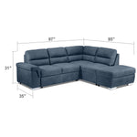 Simone 3-Piece Sectional with Left-Facing Pop-Up Bed - Blue