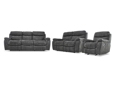 Morrow II Reclining Sofa, Loveseat and Glider Recliner Set - Grey