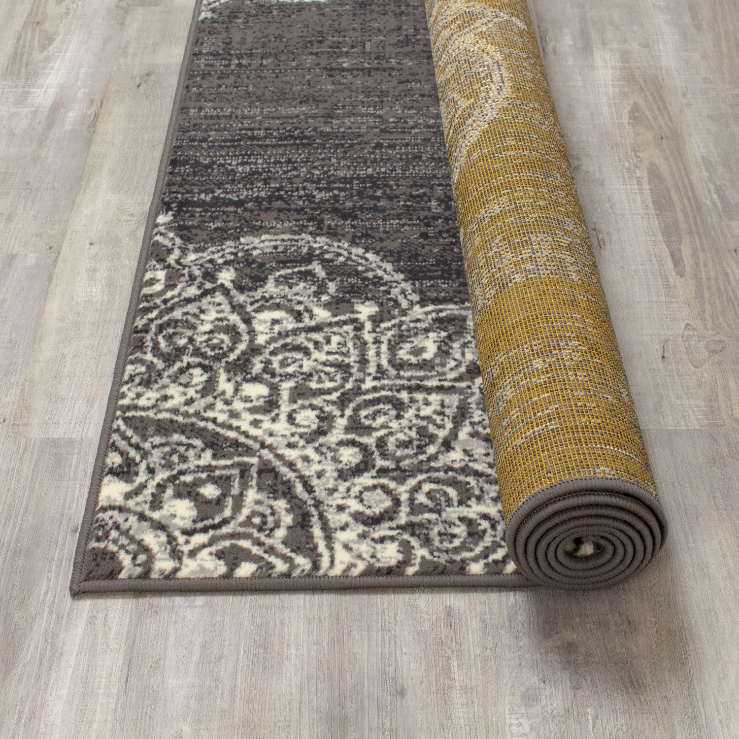 Fiona 5'3" X 7'4" Medallion Stamps Rug - Grey Cream Area Rug