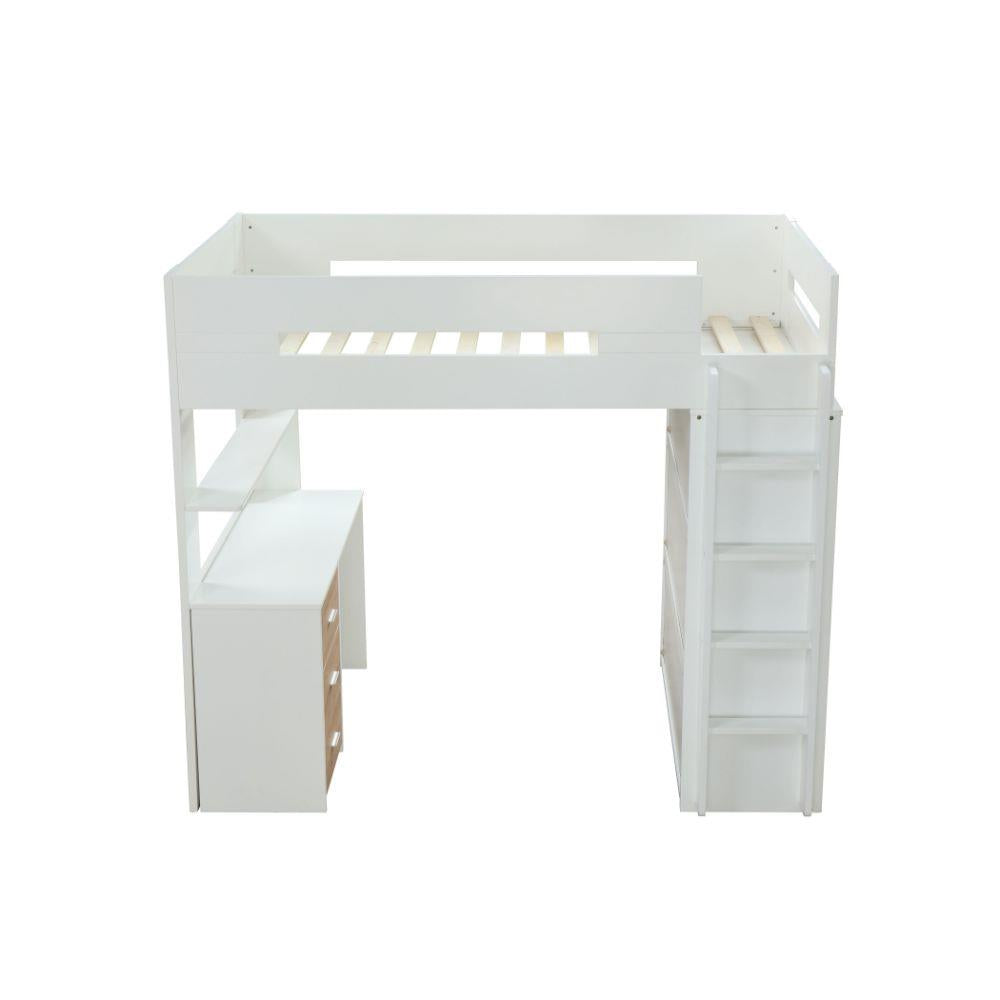 Mangana Twin Loft Bed with Bookcase - White/Natural