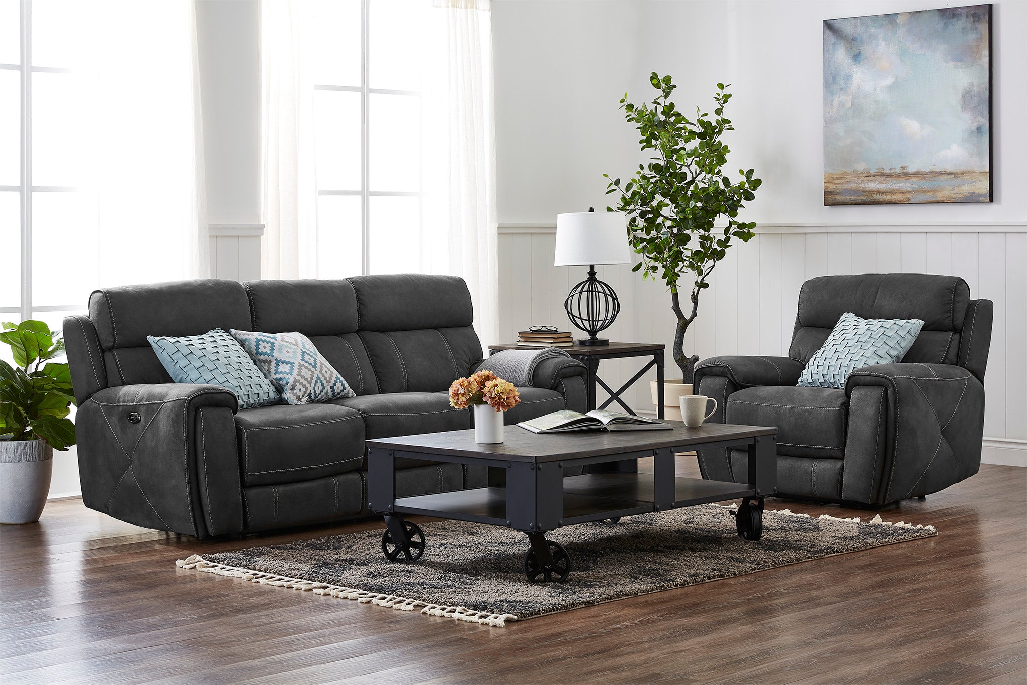 Martin Power Reclining Sofa - Dark grey