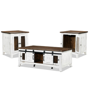Pueblo Coffee Table and Two End Table Set - White