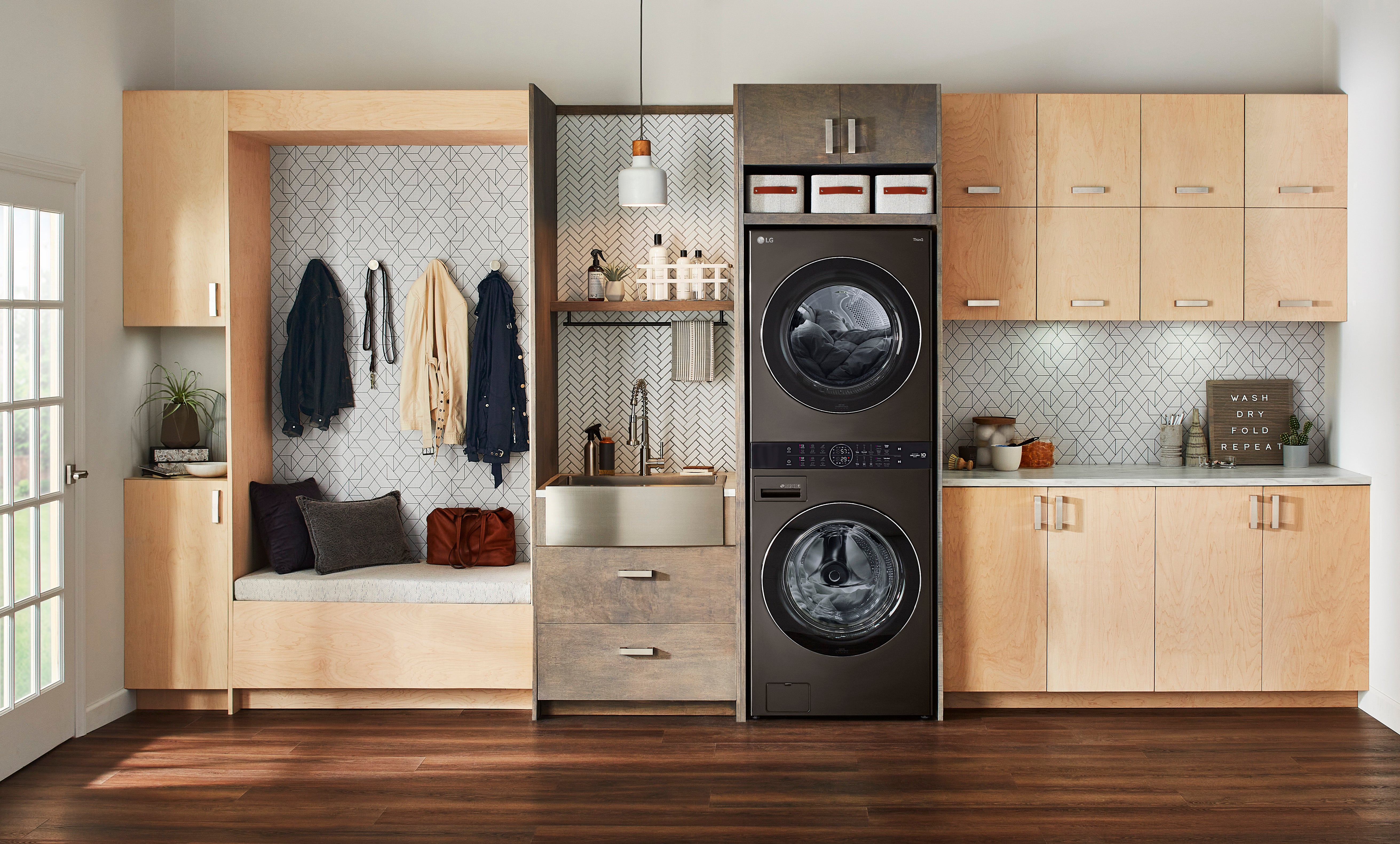 LG Black Steel Front Load LG WashTower™ with Centre Control™ 5.2 Cu. Ft. Steam Washer and 7.4 Cu. Ft. Electric Steam Dryer - WKEX200HBA