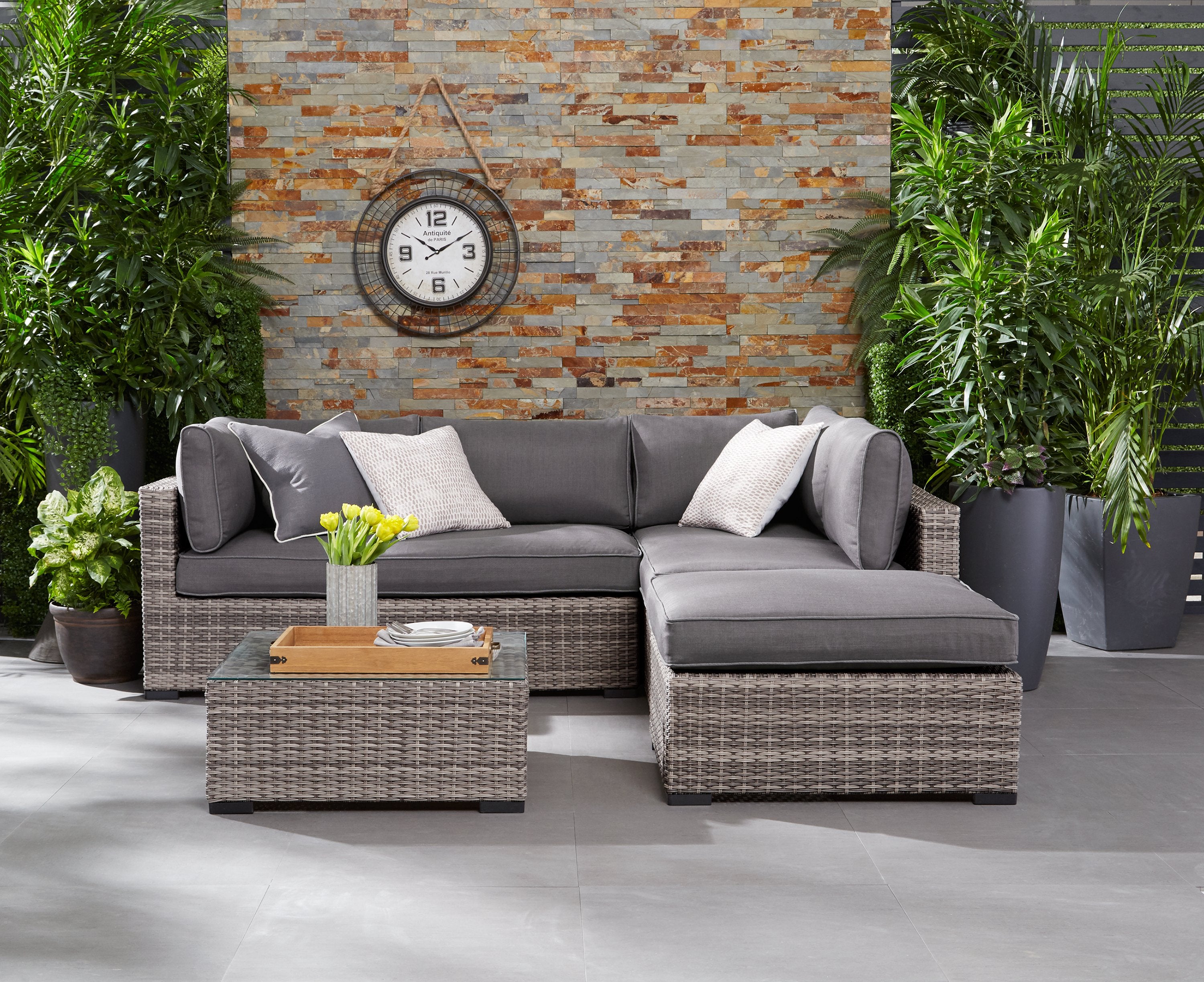 Caribe 2-Piece Outdoor Sectional and Ottoman - Grey
