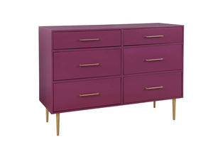 Valerie Glam 6 Drawer Dresser - Raspberry