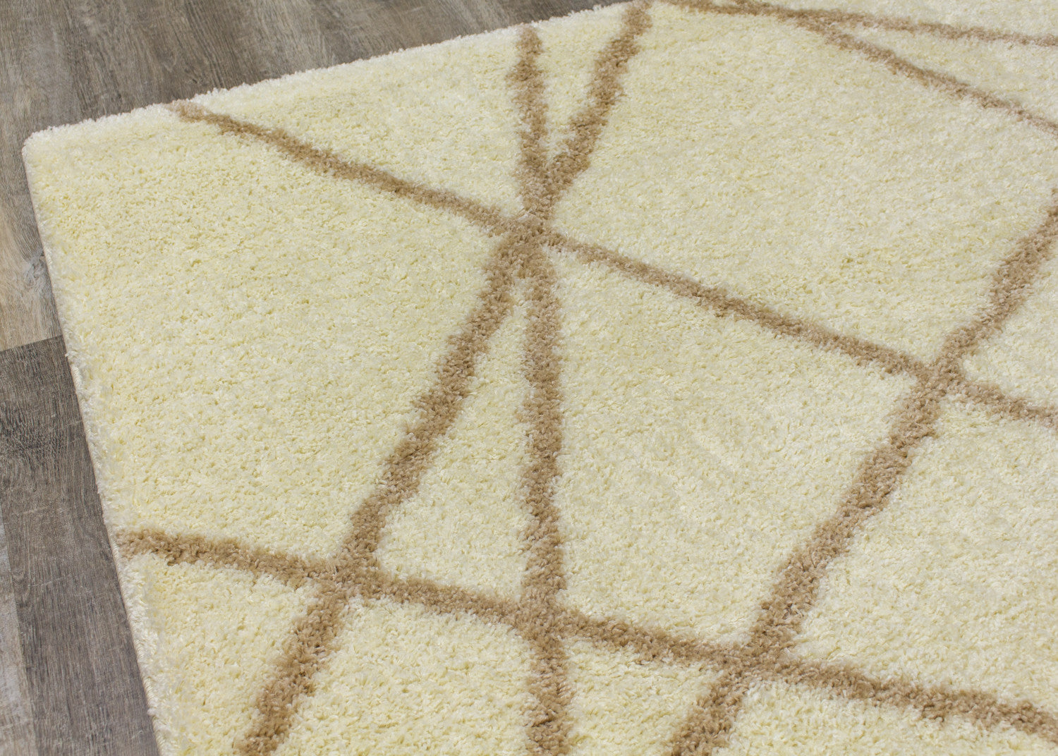 Finesse 7'10" X 10'6" Lines Crossing Shag Rug - Cream Beige Area Rug