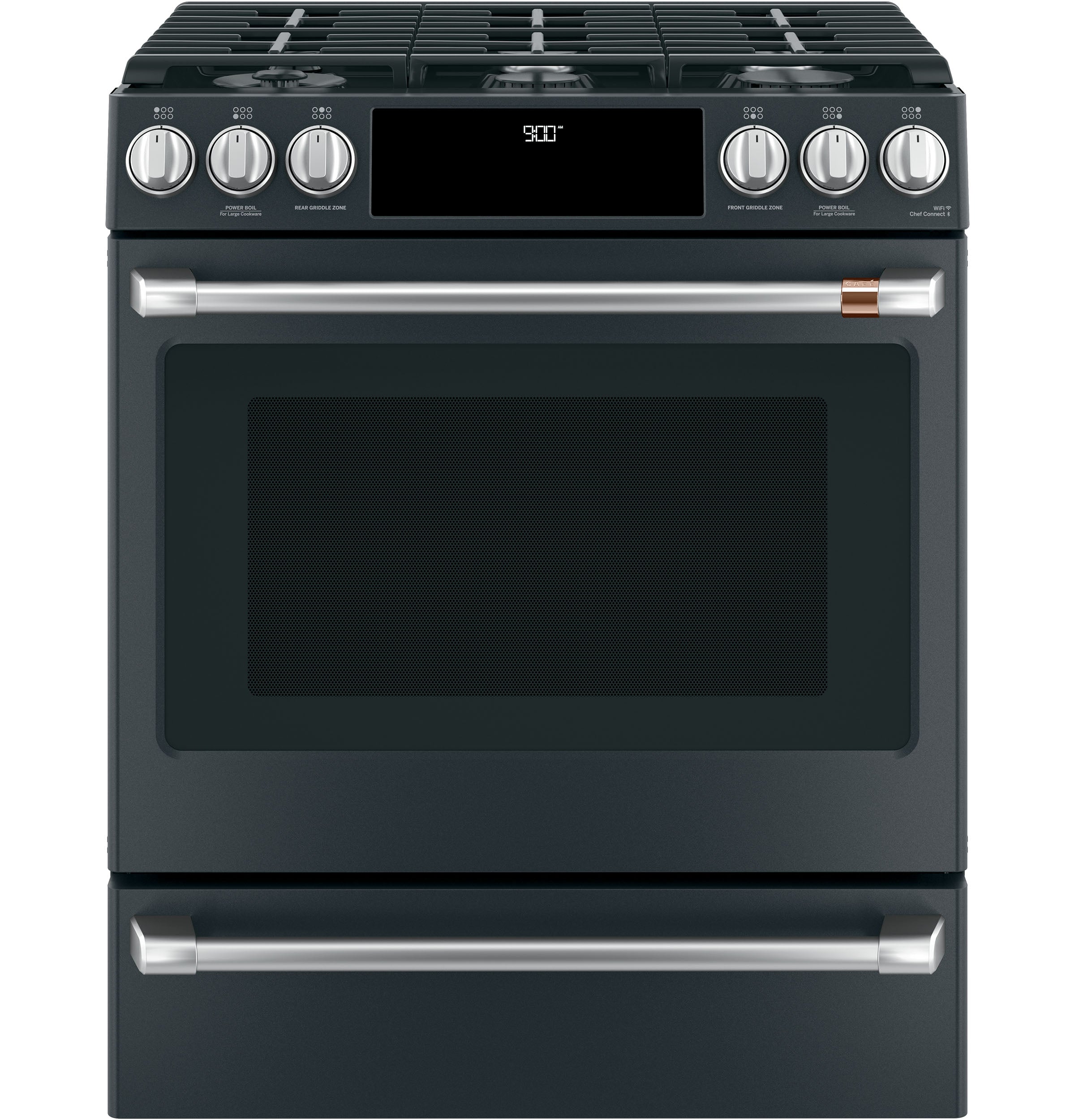 Café™ Matte Black 30" Slide-In Front Control Dual-Fuel Convection Range with Air Fry and Warming Drawer (5.7 CU.Ft) - CC2S900P3MD1
