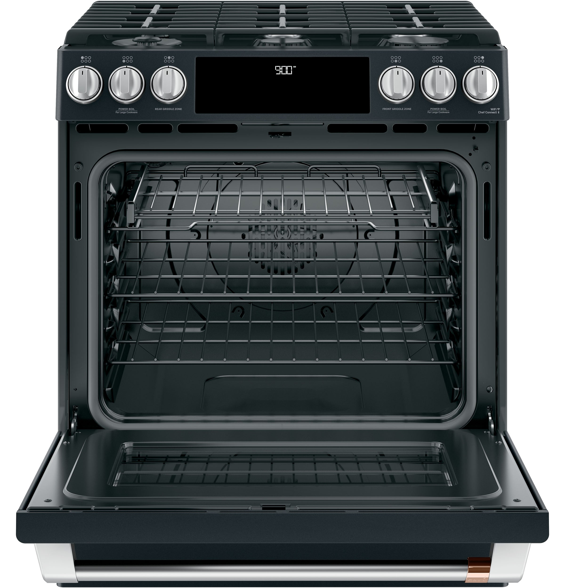 Café™ Matte Black 30" Slide-In Front Control Dual-Fuel Convection Range with Air Fry and Warming Drawer (5.7 CU.Ft) - CC2S900P3MD1