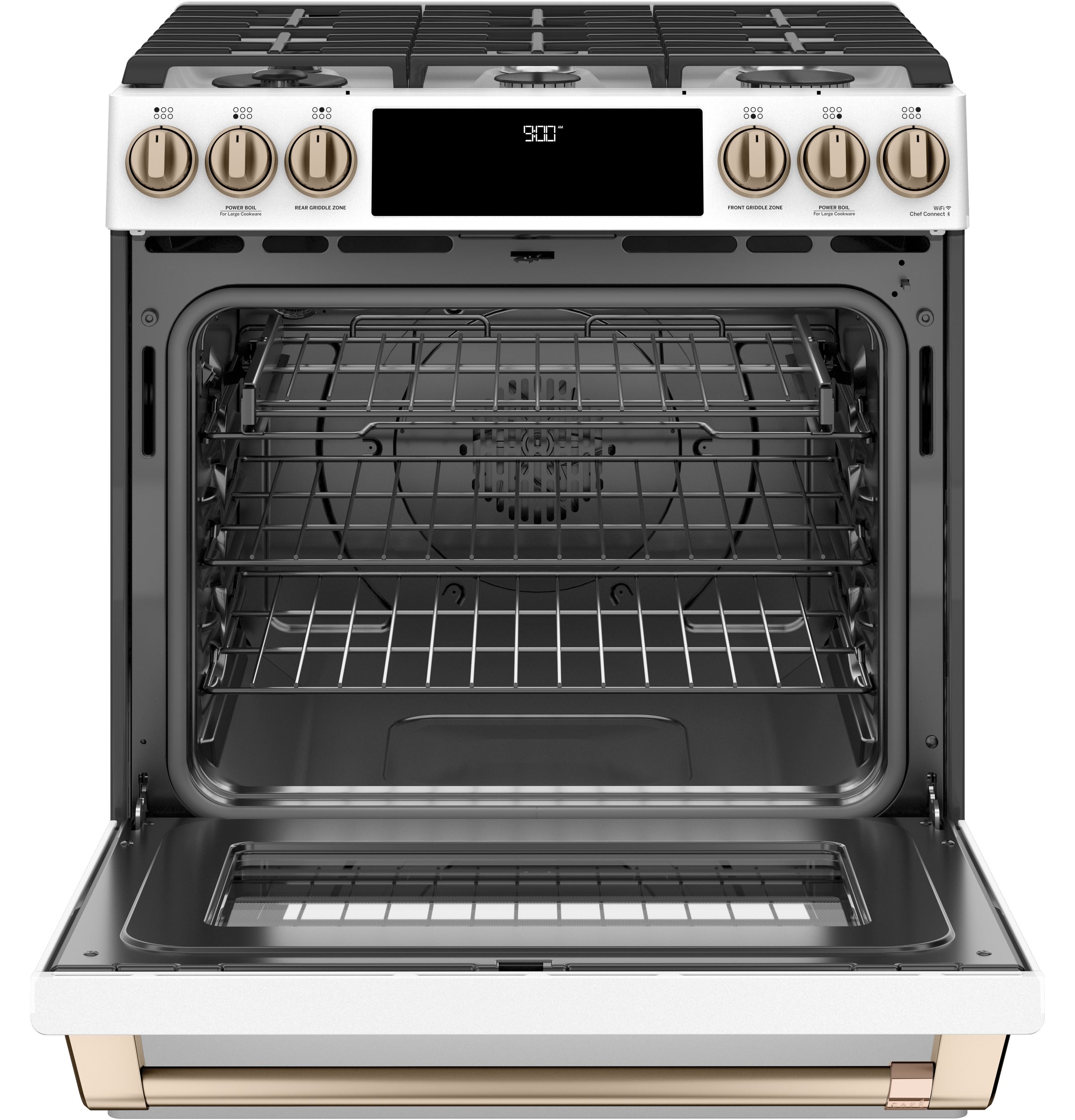 Café™ Matte White 30'' Slide-In Front Control Dual-Fuel Convection Range with Air Fry and Warming Drawer (5.7 Cu.Ft) - CC2S900P4MW2