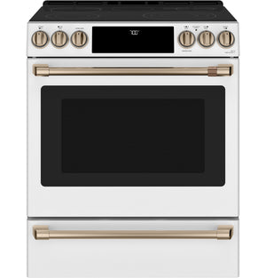 Café™ Matte White 30'' Slide-In Front Control Radiant and Convection Range with Air Fry and Warming Drawer (5.7 Cu.Ft)- CCES700P4MW2