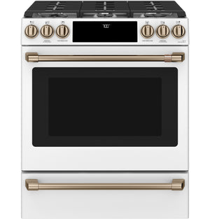 Café™ Matte White 30'' Slide-In Front Control Gas Oven with Convection Range and Air Fry (5.6 Cu.Ft) - CCGS700P4MW2