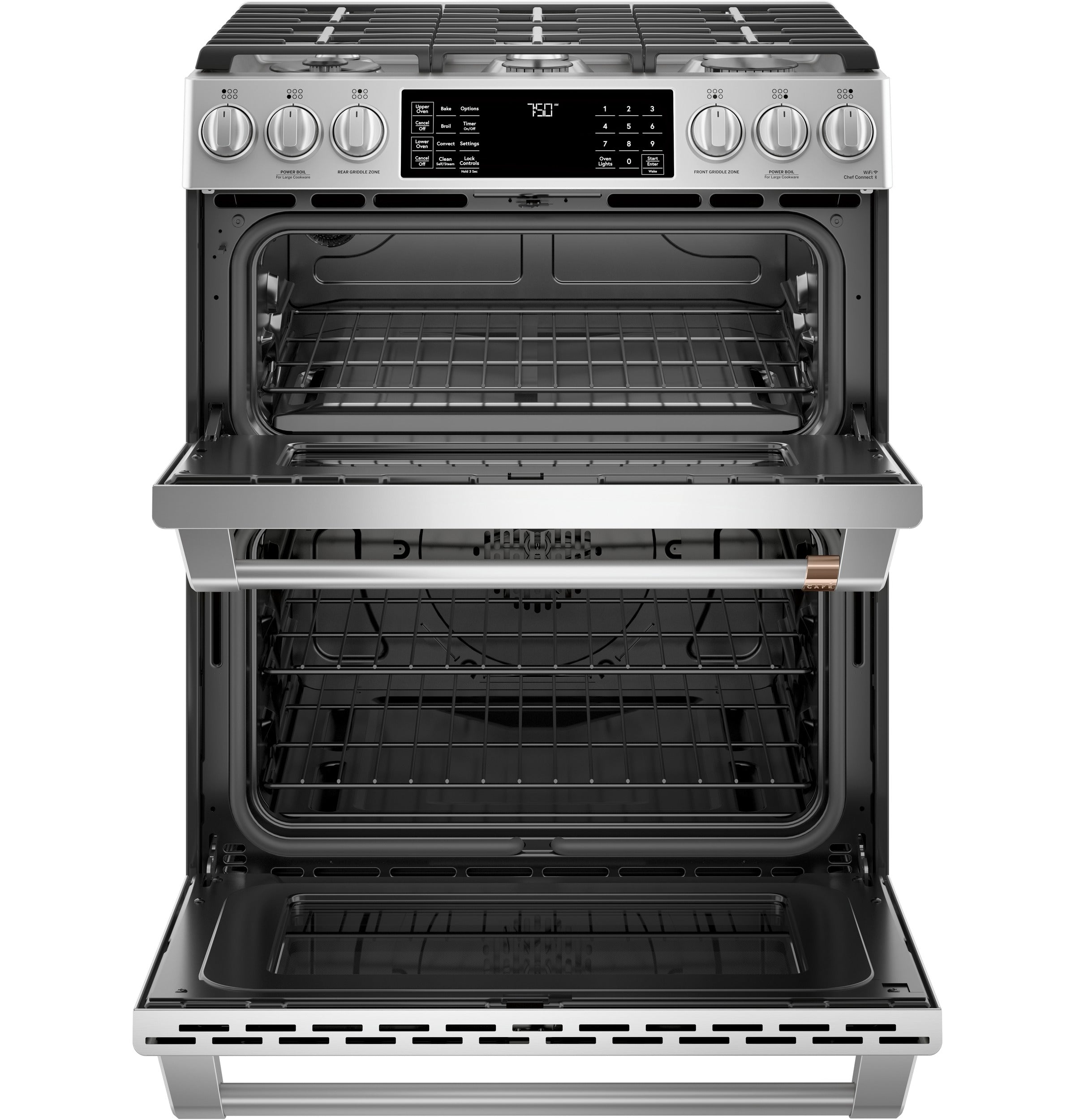 Café™ Stainless Steel 30" Slide-In Front Control Gas Double Oven with Convection Range and Air Fry (6.7 Cu.Ft) - CCGS750P2MS1