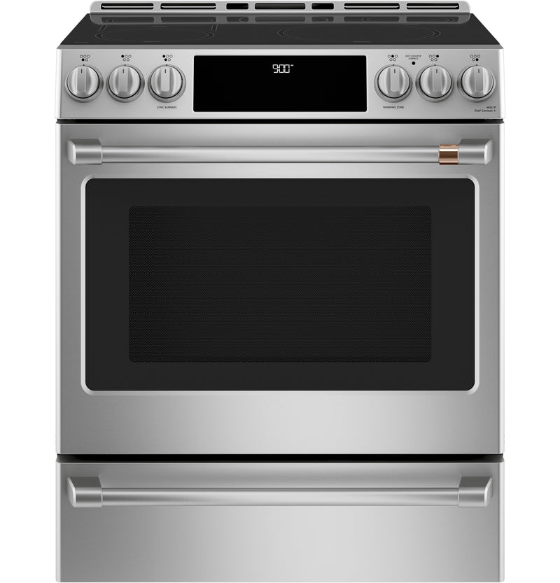Café™ Stainless Steel 30" SlideIn Front Control Induction and Convection Range with Warming