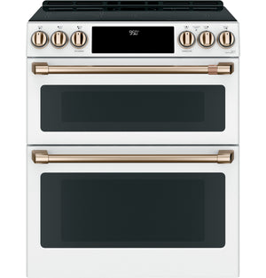 Café™ Matte White 30" Slide-In Front Control Induction and Convection Double Oven Range (7.0 Cu.Ft) - CCHS950P4MW2