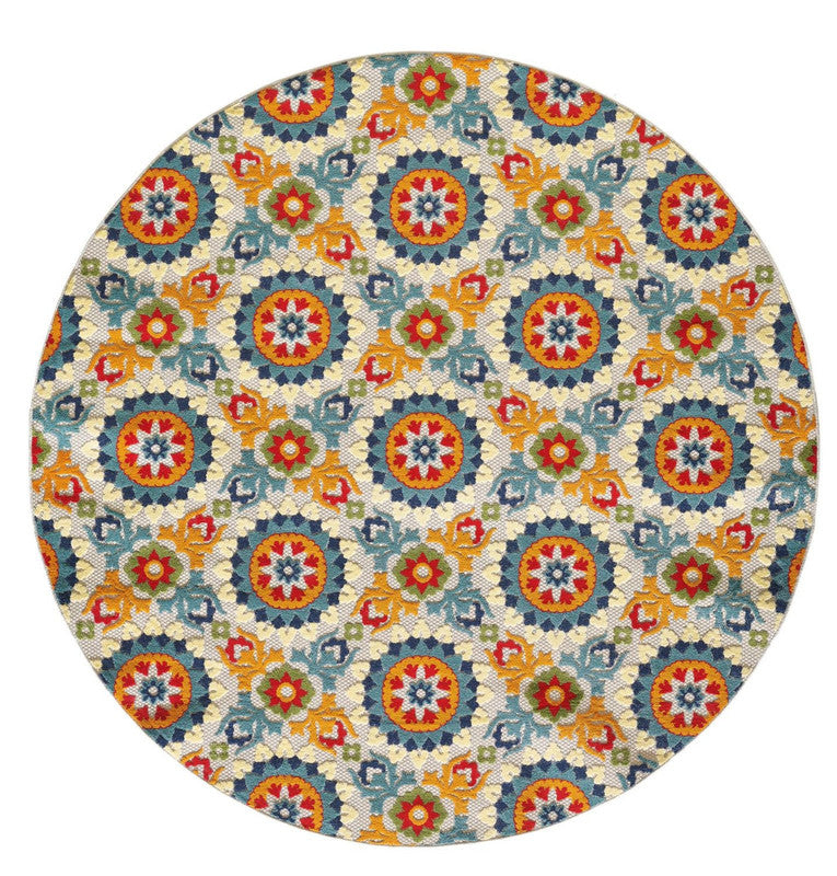 Penniac VII Indoor/Outdoor Round Area Rug 7'10" Ivory/Multi Leon's