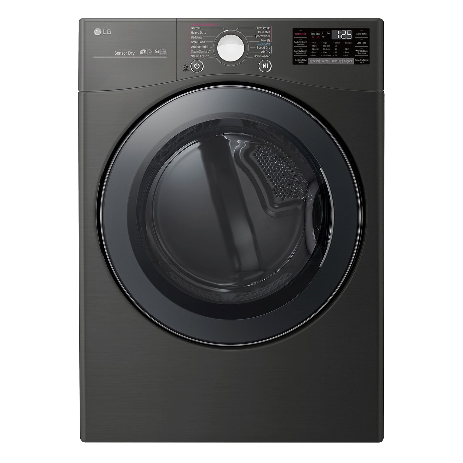 LG Black Steel Gas Dryer with SmartThinQ® Wi-Fi Enabled and TurboSteam™ (7.4 Cu.Ft) - DLGX3901B