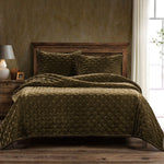 Sierpnia Silk Look Velvet Queen Quilt - Green Ochre
