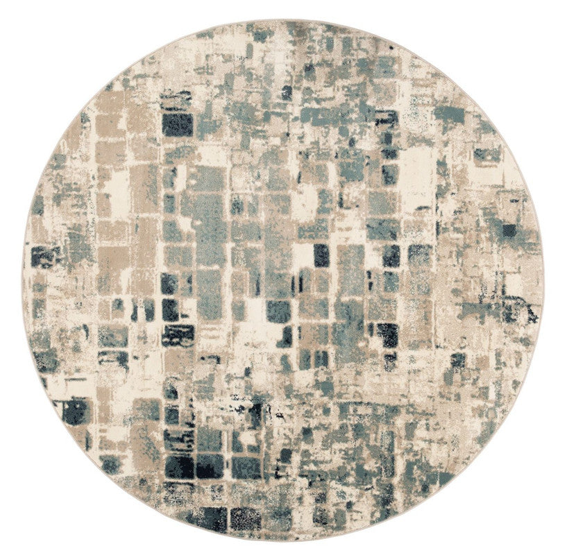 Botanie V Round Area Rug - 7'7" - Beige/Blue
