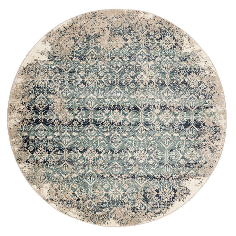 Botanie VII Round Area Rug - 7'7" - Ivory/Blue