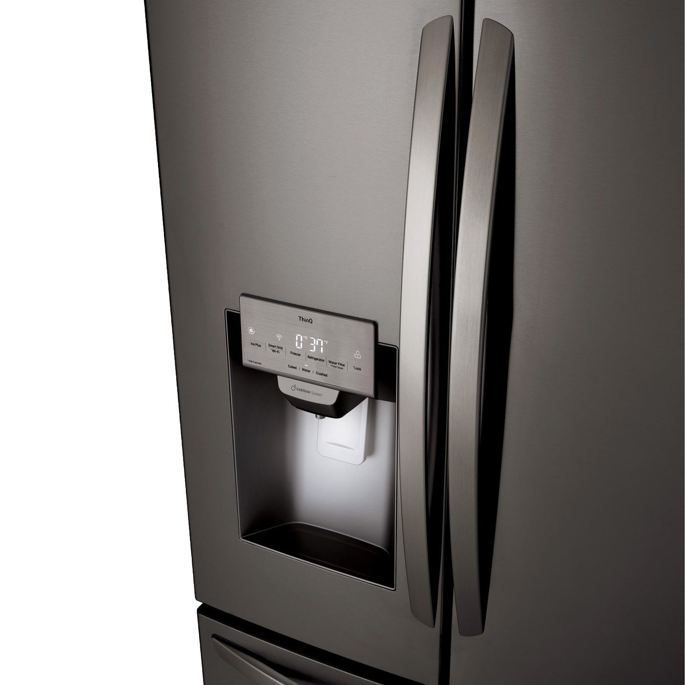 LG 36" 28 Cu. Ft. Smudge Resistant Black Stainless Steel French Door Refrigerator with Ice & Water Dispenser - LRFS28XBD