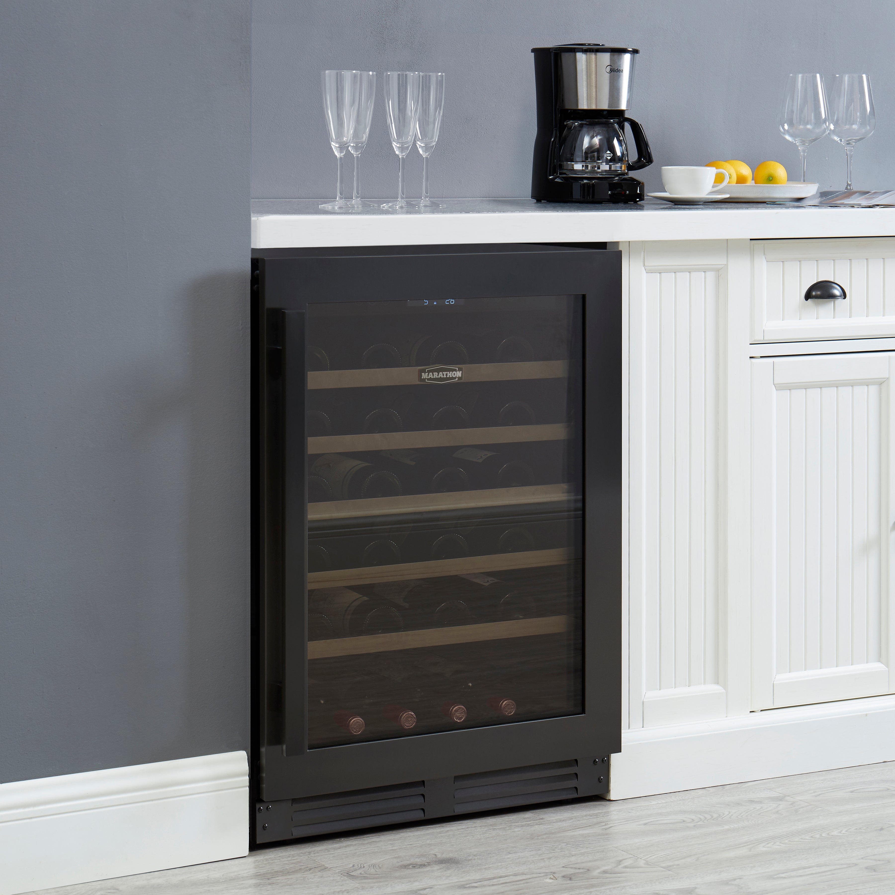 Marathon 24" Black Steel Single Zone Undercounter Convertible Wine/Beverage Cooler (5.4 cu.ft) - MBWC56-BLS