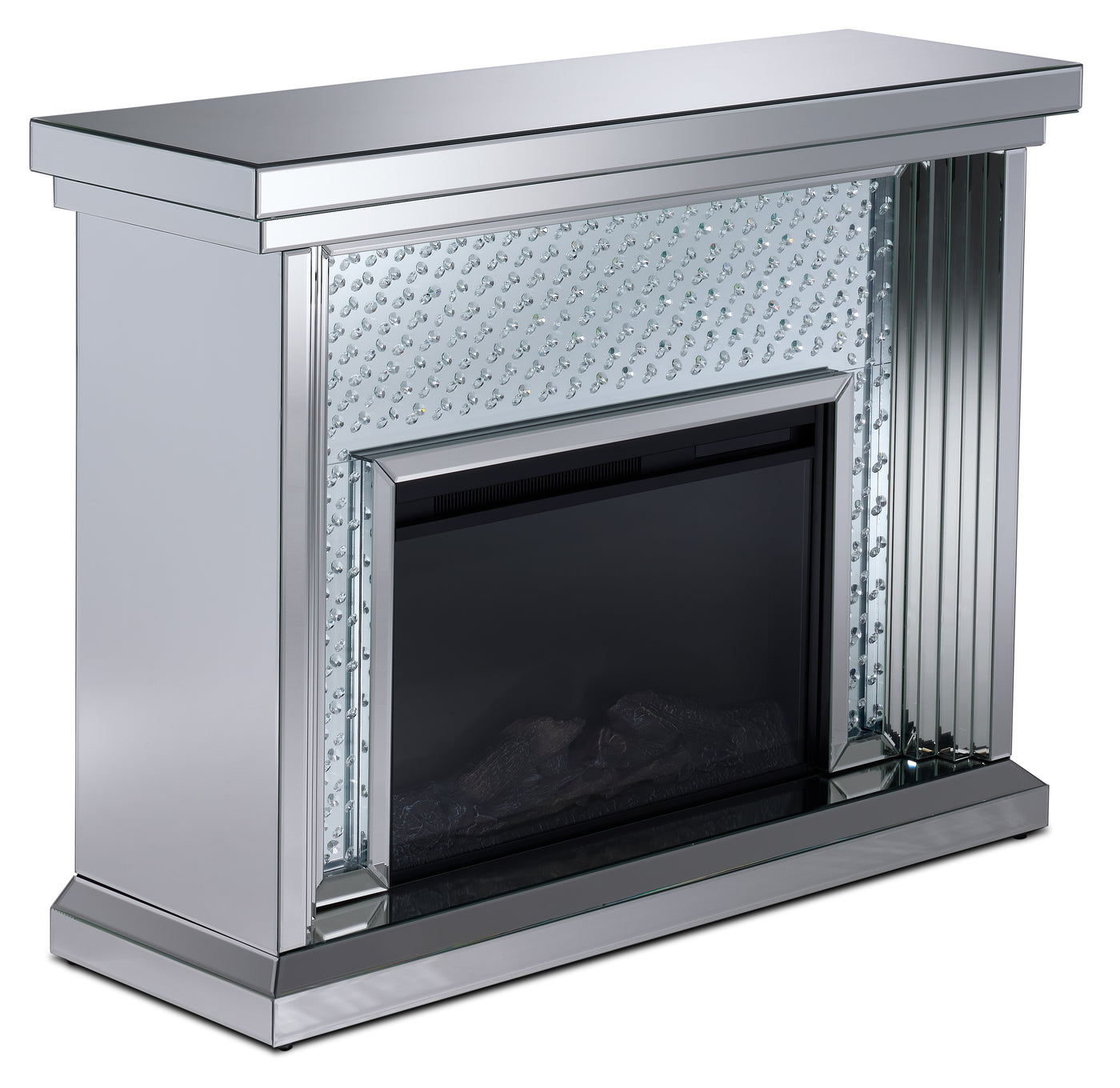 Miami Fireplace with Log Insert - Mirrored Glass