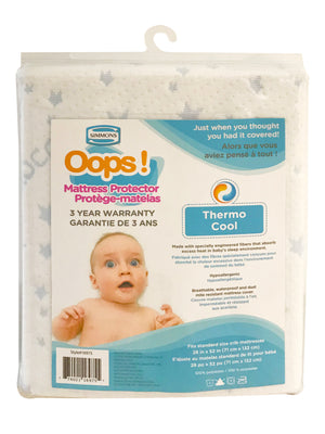 Simmons Waterproof "ThermoCool" Crib Mattress Protector - White and Blue
