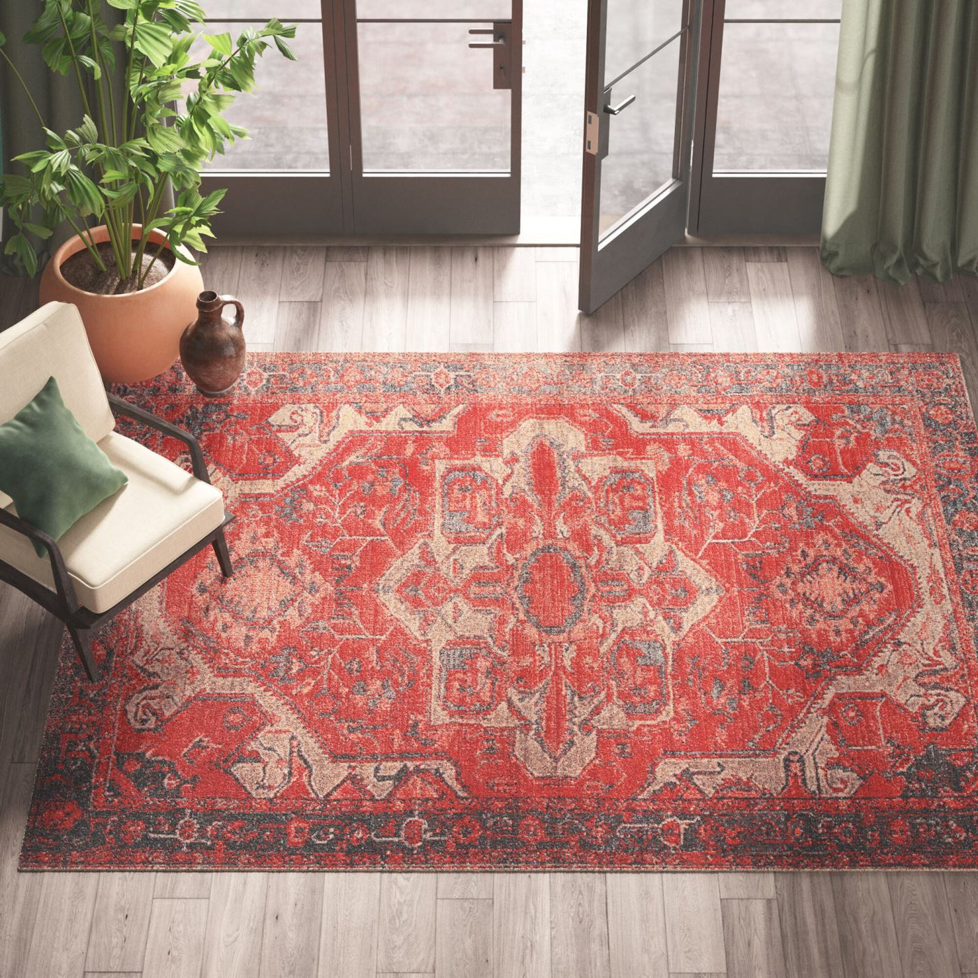 Mikras VII Area Rug - 5' X 7'6" - Red/Blue