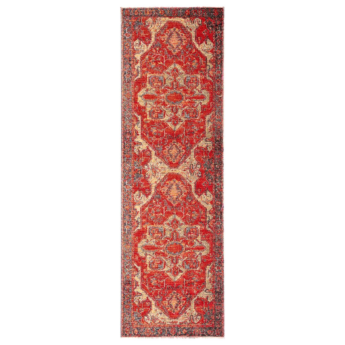Mikras VII Area Rug - 2'6" X 8' Runner - Red/Blue