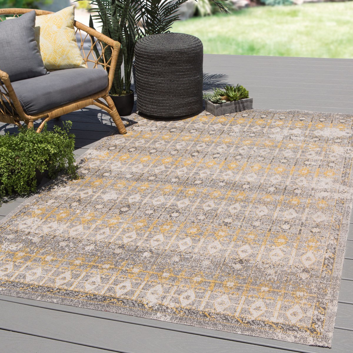 Mikras IV Area Rug - 8'10" X 12' - Light Grey/Yellow