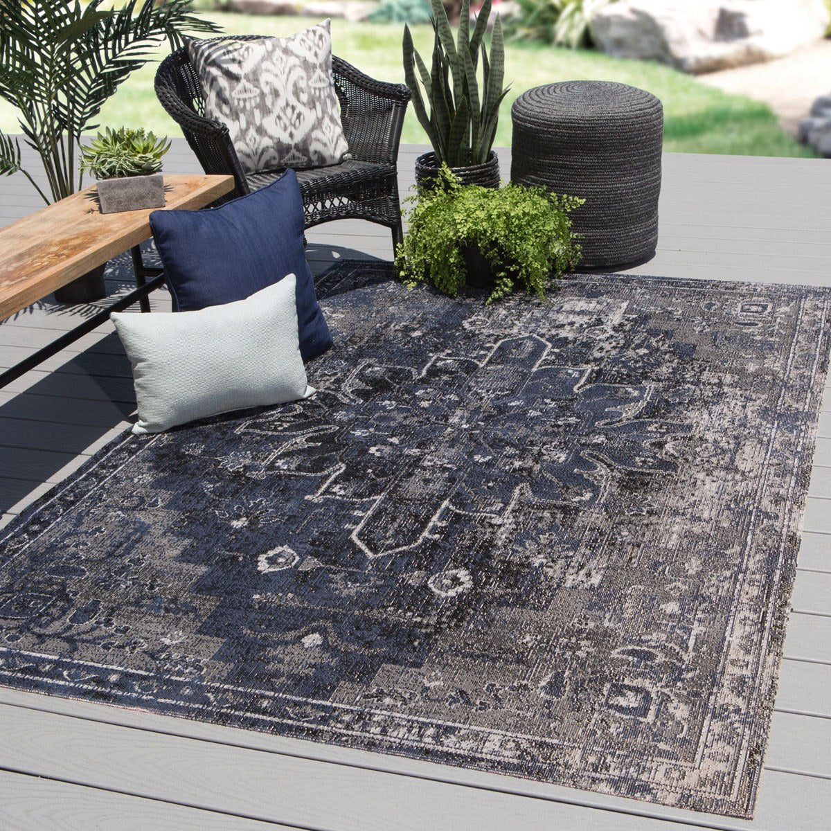 Mikras V Area Rug - 7'6" X 9'6" - Blue/Black