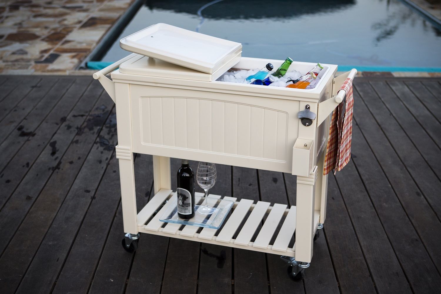 Permasteel 80Qt Furniture Style Patio Cooler - Cream