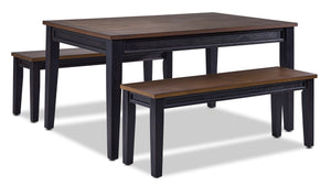 Caylie Noir 3-Piece Dining Set with Benches - Ebony, Driftwood