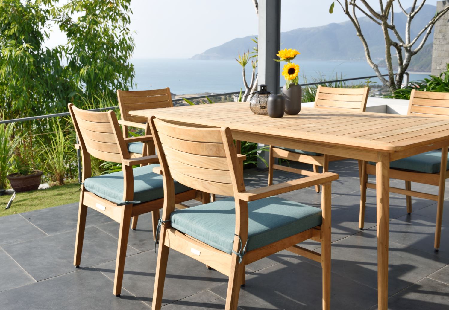 Bandrele Teak Outdoor 7-Piece Dining Package - Green/Natural