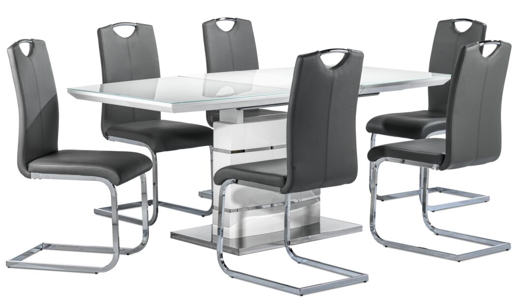 Danny 7-Piece Extendable Dining Set - White and Dark Grey