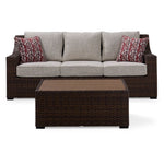 Brookland - 2-Piece Outdoor Sofa with Coffee Table - Brown, Beige