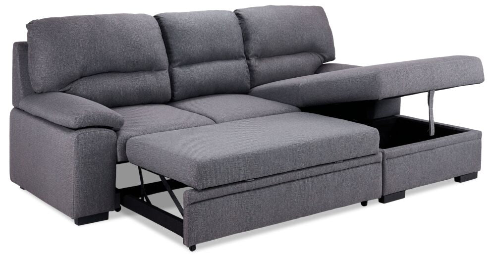 Camille Pop-Up Sofa Bed with Right-Facing Chaise- Grey, Charcoal