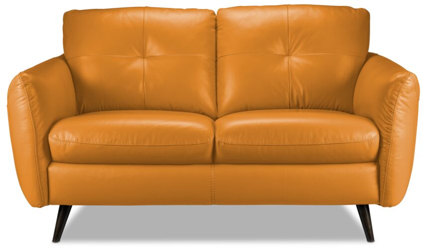 Carlino Leather Sofa, Loveseat and Chair Set - Honey Yellow